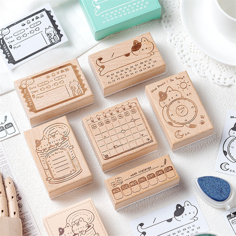 Cute Cat Wooden Rubber Stamp M - Rubber Date Stamp recension och pris