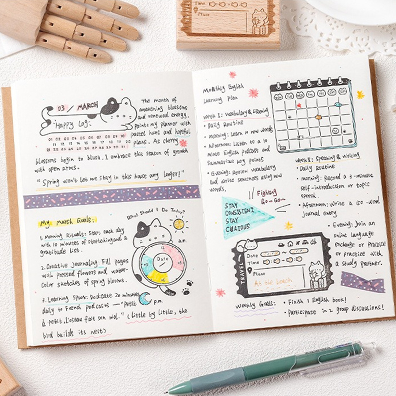 Cute Cat Wooden Rubber Stamp M - Rubber Date Stamp recension och pris