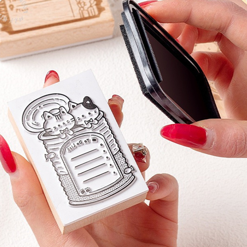 Cute Cat Wooden Rubber Stamp M - Rubber Date Stamp recension och pris